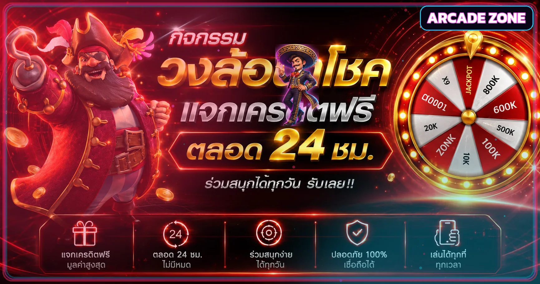 วงล้อกิจกรรม Arcade Zone และตัวละครเกมโทนนีออน